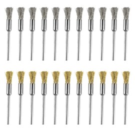 AmoYoung 22pcs Router Brushes, 2 Types of Brass Wire Brush & Steel Brush, 0.09 inch (2.35 mm) Shaft, Brush Shape, Polishing Brush, Grinding Brush, Router Bit, Mini Router Brush, Rotating Tool, Accessories