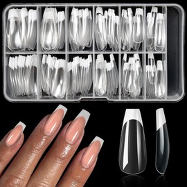 Bellelfin White French Tip Press on nails Long Coffin Fake Nails, 120PCS Coffin Nail Tips Long French Tip Nails, Clear Acrylic Nails Press on Full Cover False Nails