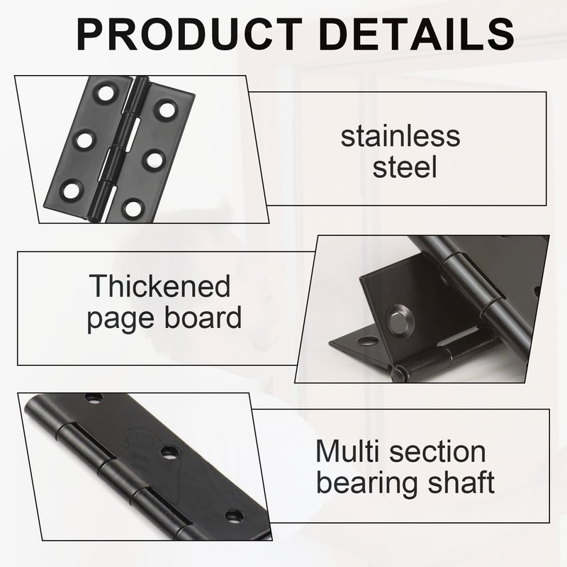 6PCS Black Hinges, Butt Hinges, 2.5 inch Black Hinge with