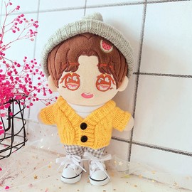 niannyyhouse Hat Yellow Sweater T-Shirt Plaid Pants 4-Piece Set Dress Up 7.8in（20cm） Plush Doll Stuffed Figures Toys Clothes Accessories