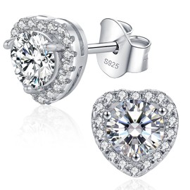 LAVUMO Moissanite Earrings for Women 925 Silver Heart Moissanite Stud Earrings