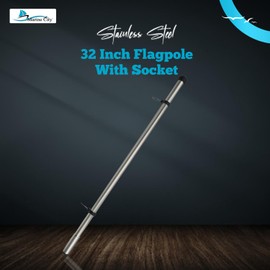 MARINE CITY 316 Stainless Steel Rail Mount Flag Staff Pole - Bright Polished Finish, Ideal for Boats, Yachts, Marines, RVs, Fishing Boats (32 INCHES Pole)