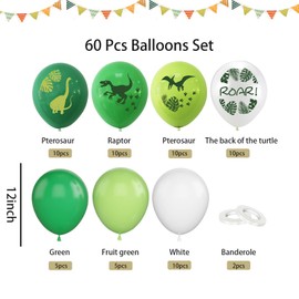 60P Dinosaur Printed Balloons Set,12" Dinosaur Balloons Green White Balloons Lime Green Latex Balloons Jungle Balloons Dinosaur Safari Themed Decoration for Boys Birthday Party Baby Shower Supplies