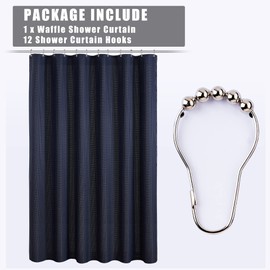 Navy Blue Extra Long Shower Curtain 96 Inch Length,Waffle Weave Shower Curtain Hotel Luxury Spa,Waterproof Fabric Bathroom Curtains with Hooks Machine Washable 72x96 Inch