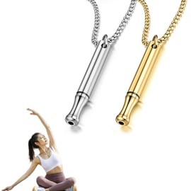 2PCS Breathing Necklace, Anxiety Necklace, Stress Relief Necklace, Portable Anxiety Whistle Breath Necklace, Deep Breathing Anxiety for Men Women (Silver + Gold)
