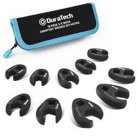 DURATECH 10-Piece 3/8" Drive Crowfoot Wrench Set, Flare Nut Wrench Set, Open End Wrench Set, Metric, Size Covers 10-19mm, CR-V Steel, with Zipper Bag