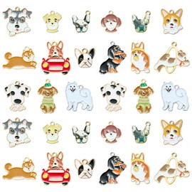 COGCHARGER 30 Pcs 15 Style Bulk Cute Animal Dog Modeling Charms Assorted Metal Enamel Pendants for Keychain Earrings Necklaces Bracelets Jewelry Making