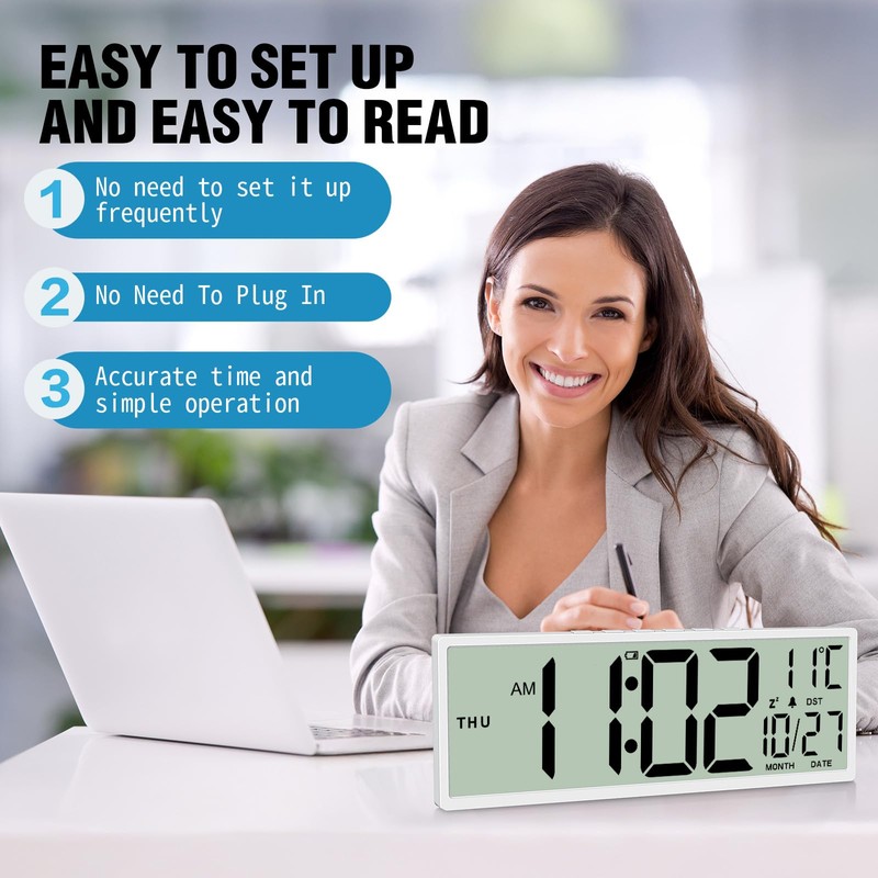 XREXS 14.5" Digital Wall Clock Battery Operated with Big Digits