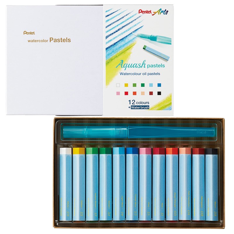 Pentel Pasteles Acuareleables Aquash Caja con 12 Piezas-GHW1-12