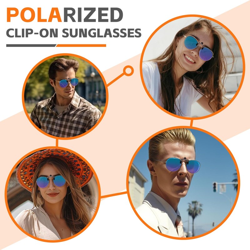 JO Polarized Clip-On Sunglasses UV400 Anti-Glare Lenses with Metal Frame