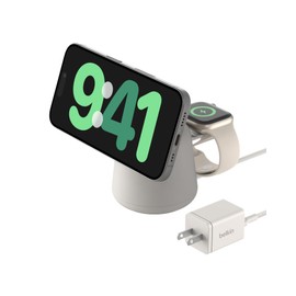 Belkin Belkin 2-in-1 MagSafe Wireless Charging Dock 15W Fast Charge iPhone Charger Compatible with iPhone 16, 15, 14, and 13 Series, AirPods, and Other MagSafe Enabled Devices, Includes Power Supply - Sand