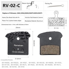 Bike Brake Pads with Cooling Fin, Bicycle Brake Pads for SHIMANO XTR/DEORE XT/SLX/DEORE/ALFINE, 2Pair (Ceramic)