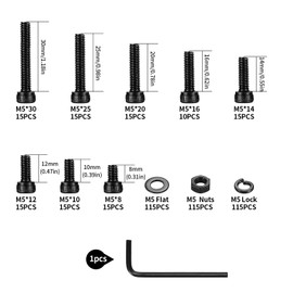 460 Piece M5 Cylinder Screws Nuts Set, Hexagon Socket Screws Set, Hex Screws with Nuts Washers Set, Bicycle Screws Set, Machine Screws Assortment, Thread Screws Set