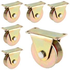 LEXININ 6 PCS 3 Inch Sliding Gate Wheel, Steel V Type Groove Track Rollers, Golden Gate Rollers Rail Wheel for Rail, Rolling Driveway Gate, Sliding Gate