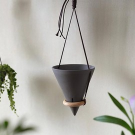 WAVY STUDIO 5" Ceramic Hanging Planter with Drainage Holes & Wax Rope, Creative Cone Shaped Plant Pot for Indoor & Outdoor Decor