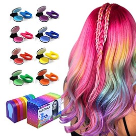 Pinkiou 8 Pcs Hair Chalk Dye, Portable Temporary Bright Hair 8 Color Dye for Girls Kids Women Gifts for Halloween Makeup Birthday DIY Washable