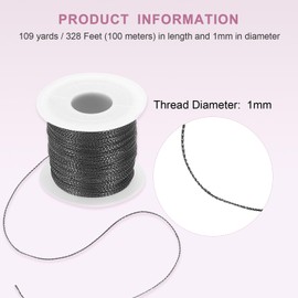 sourcing map Metallic Cord Set 1mm 109 Yards Metallic Ornament String Durable Tinsel Rope Thread for Crafts Gift Wrapping Christmas Decoration Hanging Tags Sewing Gift Decoration, Deep Black