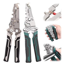 BOSENIYU 18 in 1 Foldable Wire Stripper, Multifunctional R Crimper Cable Cutter Pliers for Cutting and Pulling Wires Cable Scissors (Black + Green)