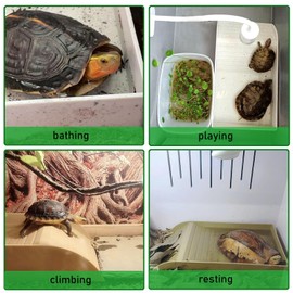 3pcs Tortoise Water Dish with Ramp Turtle Food Water Bowls Rock Reptile Water Dish Tortoises Habitat Accessories Turtle Reptile Bathing Pool (Brown)