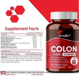 Amalth Colon 14 Day Cleanse, Supports Healthy Bowel Movements, 28 Capsule (1-2 Daily) Natural Ultra Detox Pills for Men Women