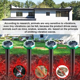 Mole Repellent Solar Powered 8 Pack, Ultrasonic Gopher Repeller IP65 Waterproof, Repels Moles and Groundhogs