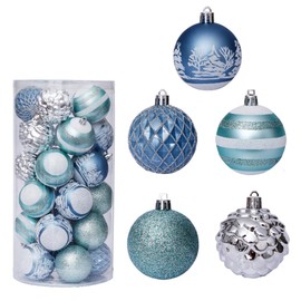 Christmas Baubles Plastic Set of 30 6 cm Blue Christmas Tree Decorations Christmas Tree Baubles Plastic Christmas Baubles Ornaments for Christmas Tree Decoration Home Wedding Birthday Party Decoration