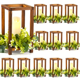 Neoflavie 12 Set Wooden Wedding Lantern Centerpiece, Lantern Candle Holder for Farmhouse Candle Lantern for Table Fireplace, Perfect for Table Decoration & Country Barn Weddings(No Candles & Flowers)