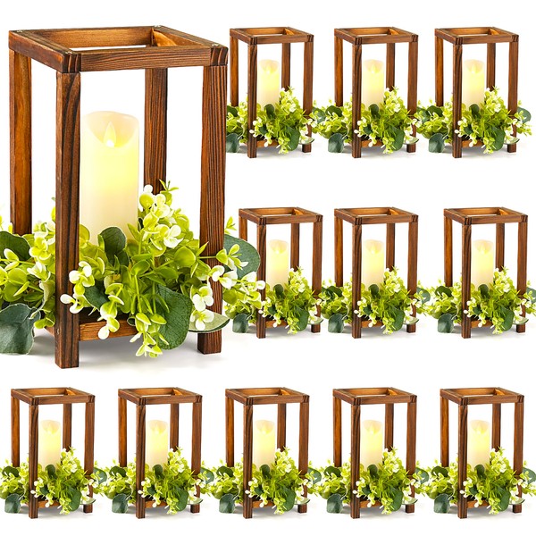 Neoflavie 12 Set Wooden Wedding Lantern Centerpiece, Lantern Candle Holder