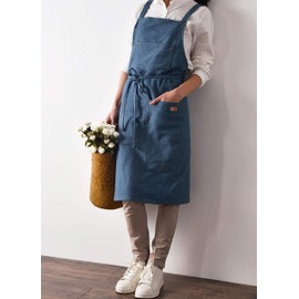 Gautsa Denim Matching Apron for Kids and Adults, Children Age 4-7 9-12, Cooking Gardening Painting BBQ… (blue, adult)
