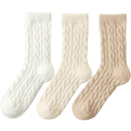 Fuzzy Crew Socks Women Warm Flully Socks Men Home Cozy Soft Sleeping Socks 5-10 Fall Winter 3 Pairs (White+Beige+Khaki)