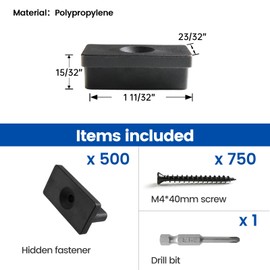 Muzata 500PCS Hidden Deck Fasteners for Composite Decking Boards Universal Hidden Polypropylene Clips with Metal Screws for 250 SQ. FT. M029