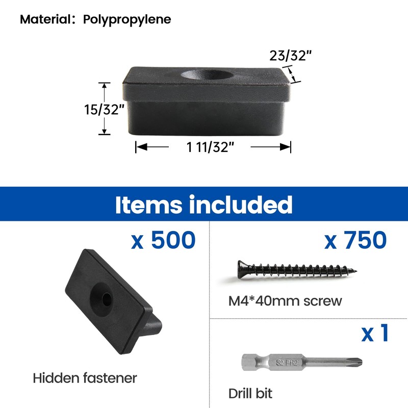 Muzata 500PCS Hidden Deck Fasteners for Composite Decking Boards Universal
