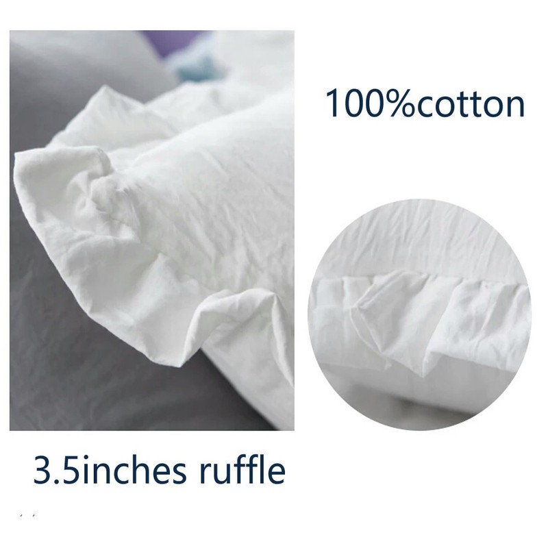 Ruffles Pillow Cases Shams Covers White Queen Size 2 Pack