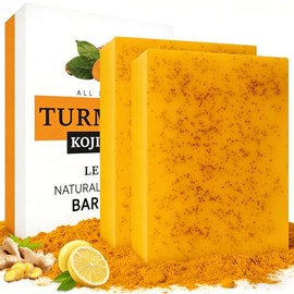 2 PCS Barra de ácido Kójico, Jabón Turmeric Soap ，Jabón de Cúrcuma y Ácido Kójico, Acido Kojico y Curcuma Para Eliminar Puntos Negros Con Limón, Colágeno, Vitamina C y Cúrcuma Para Rostro y Cuerpo.