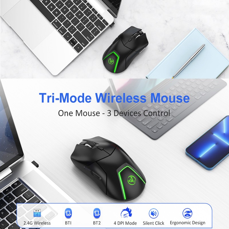 HXSJ T40 T40 Wireless Mouse 2.4G+BT5.1+BT5.1 USB Receiver Triple Modes