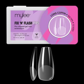 Mylee Fix & Flash Soft Gel Tips [Long Ballerina] Soft Gel Nail Tips with Full Coverage, Gel Nail Extensions, Flexible and Durable, 12 Different Sizes, 552 Pieces