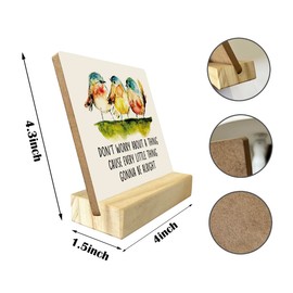 Primitive Wooden Sign, Don't Worry about A Thing Cause Every Little Thing Gonna Be Alright, Desk Plaque with Wooden Stand 4 x 4.3 inches, Three Little Birds Decor for Home Farmhouse, Gift for Friends