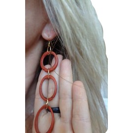 ꧁ 11 CM LANGE GOLD ORANGE TRIBAL TAGUA OHRRINGE ꧂ sehr lange, leichte Ohrringe aus Palmsamen, B-Ware