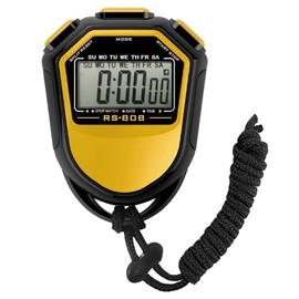 Stopwatch Digital Handheld LCD Timer Chronograph Sports Counter for Multi Sports Stop watch ABS Interval Training Outdoor Running, Swiming with Lanyard KK's (Yellow)
