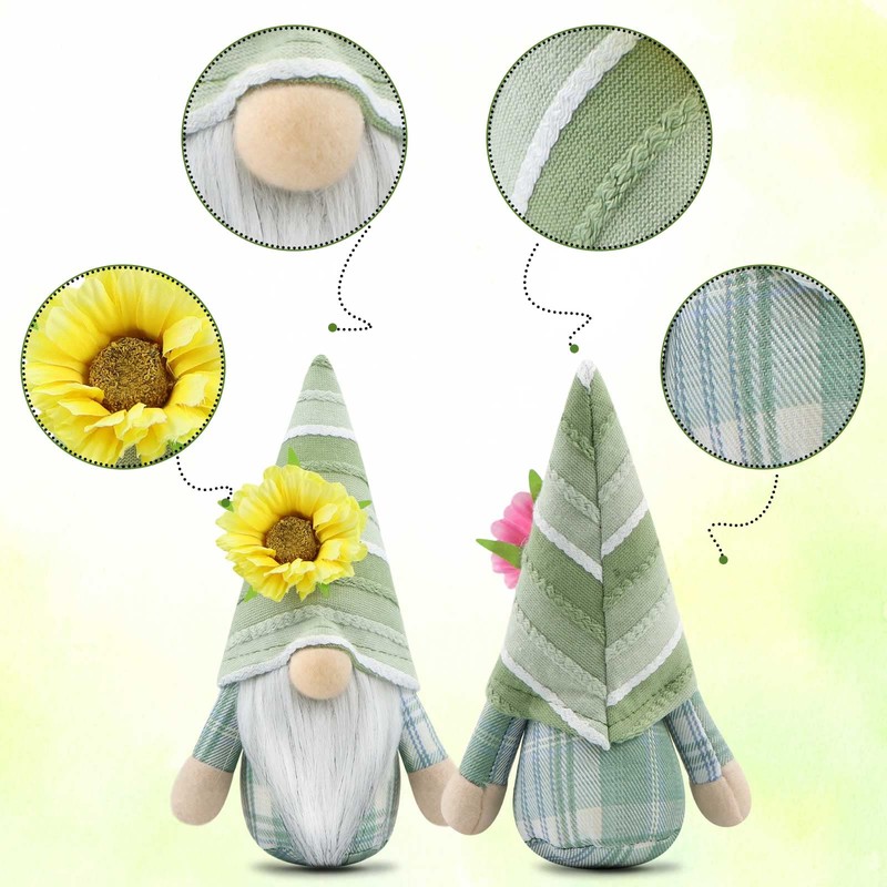 Gehydy Set of 2 Summer Gnome Flowers Decoration Spring Decoration