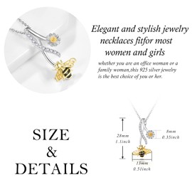 TANGPOET Bee Necklace Bee Gifts Honey Bumble Bee Chain 14K Gold Animal Jewellery Gifts for Mother Grandma Mother's Day Gifts for Mum, Sterling Silver