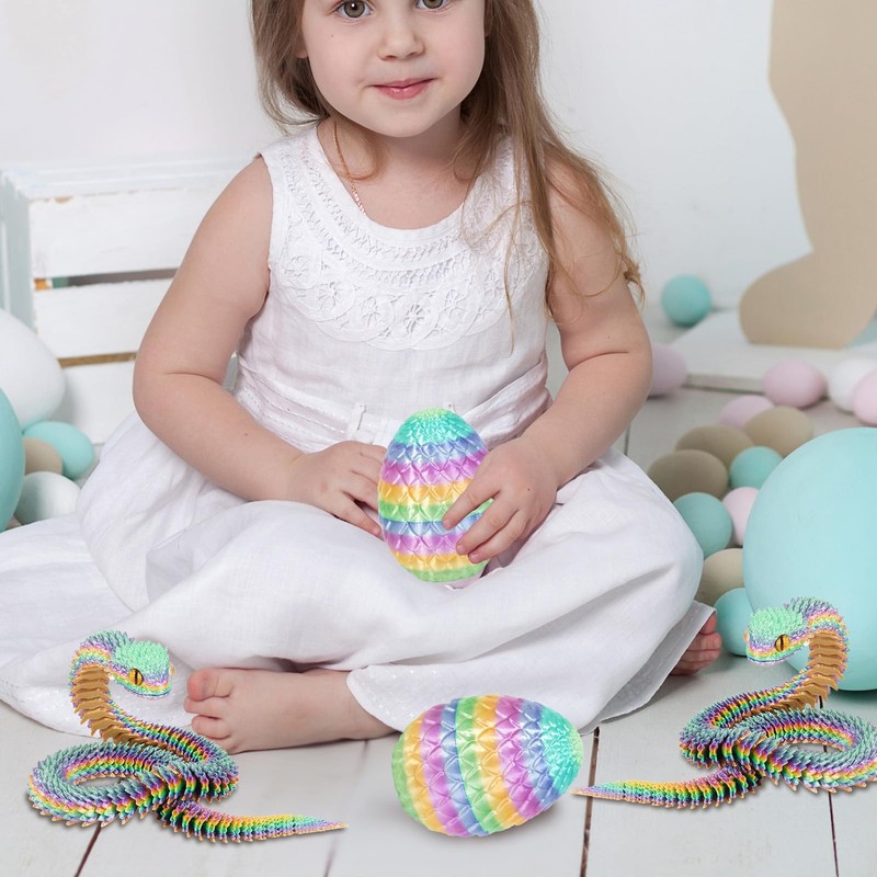 3D Printed Snake in Mini Egg, 11.8''Articulated Snake Fidget Toys,