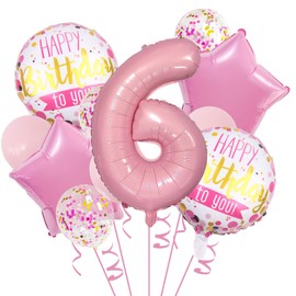 32 Inch 6 Pink Balloons - Pink, Gold, White Confetti Latex Balloons for Birthday Party
