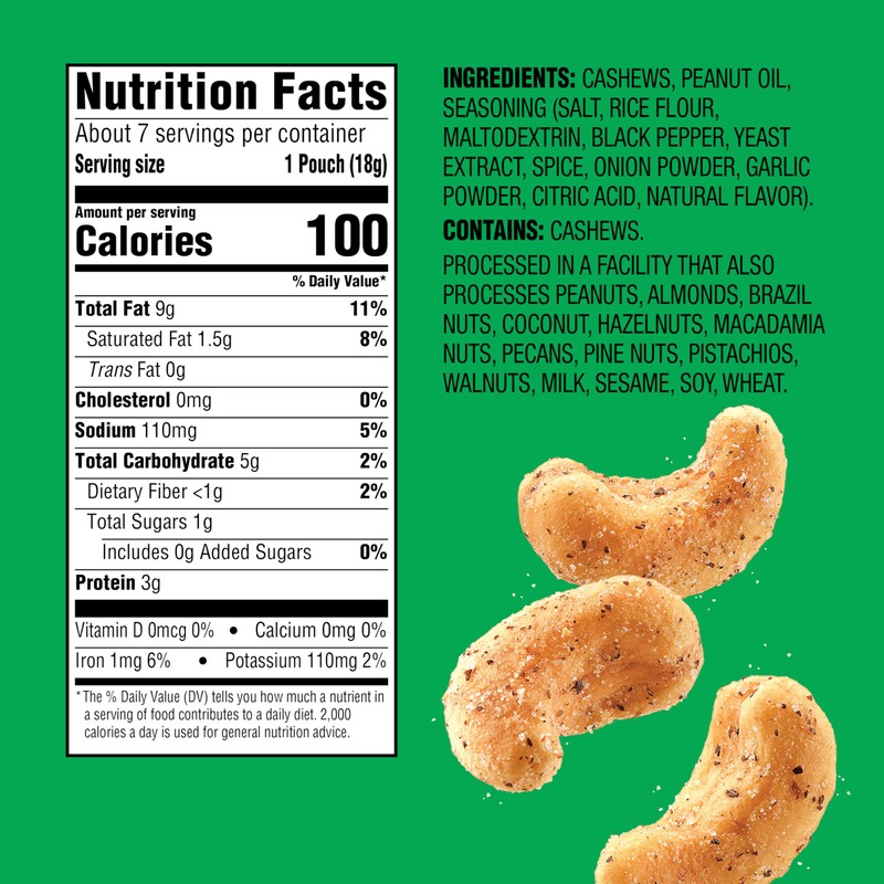 Emerald Nuts Salt and Pepper Seasoned Cashews 7ct (1-Pack), 100-Calorie