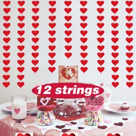 Pack of 12 Heart Garland, Valentine's Day Garland, Red Heart Decorative Garland Hanging Decoration, Valentine's Day Decoration, Marriage Proposal Decoration, Valentine's Day Decoration, Red Glitter