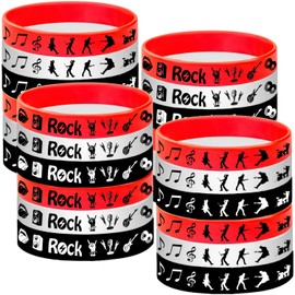 ATSMOICY 48PCS Rock and Roll Rubber Bracelets Silicones Wristbands -80s 90s Themed Musician Guitar Rap Party Supplies Decorations Birthday Baby Shower Party Favors