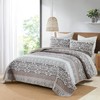 DJY Boho Quilt Set King Size Taupe Patchwork Striped Bedspread