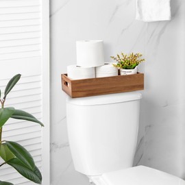 ALELION Acacia Wood Bathroom Storage Basket for Organizing - Toilet Paper Basket with Handle for Back of Toilet Tank Top Topper - Small Narrow Baskets for Kitchen Pantry Garage Laundry Room Storage