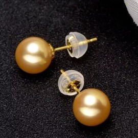 H&F South Sea Shell Pearl 8mm Stud Earrings 14K Yellow Gold Plated Over Silver