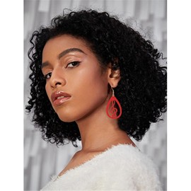 MALOYANVE Wooden Musical Note Earrings for Women Creative Vintage Bohemian Hollow Out Treble Eighth Music Clef Note Shaped Brown Black Boho Geometric Wood Earrings (Red)
